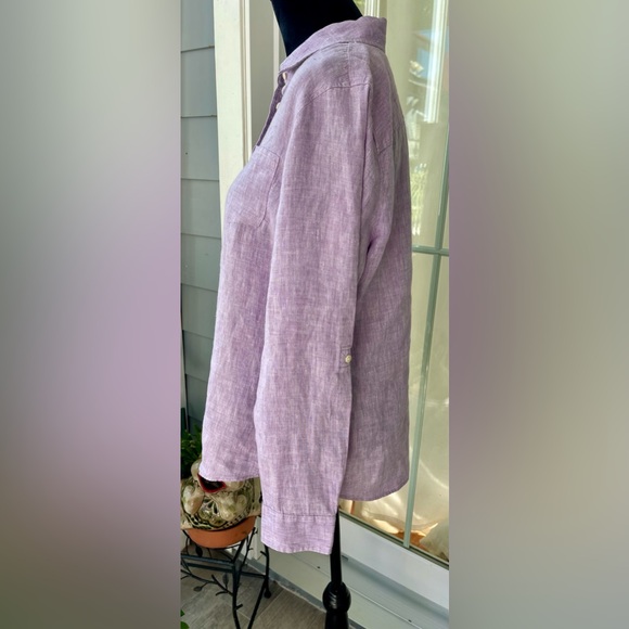 Talbots 100% Linen Lavender Purple Roll Tab Long Sleeve Size LP pretty color - Picture 1 of 5